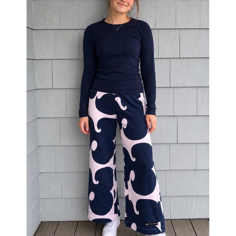 Adidas x Marimekko Sweatpants Youth L 13-14 Wide‎ Leg Pale Pink Navy